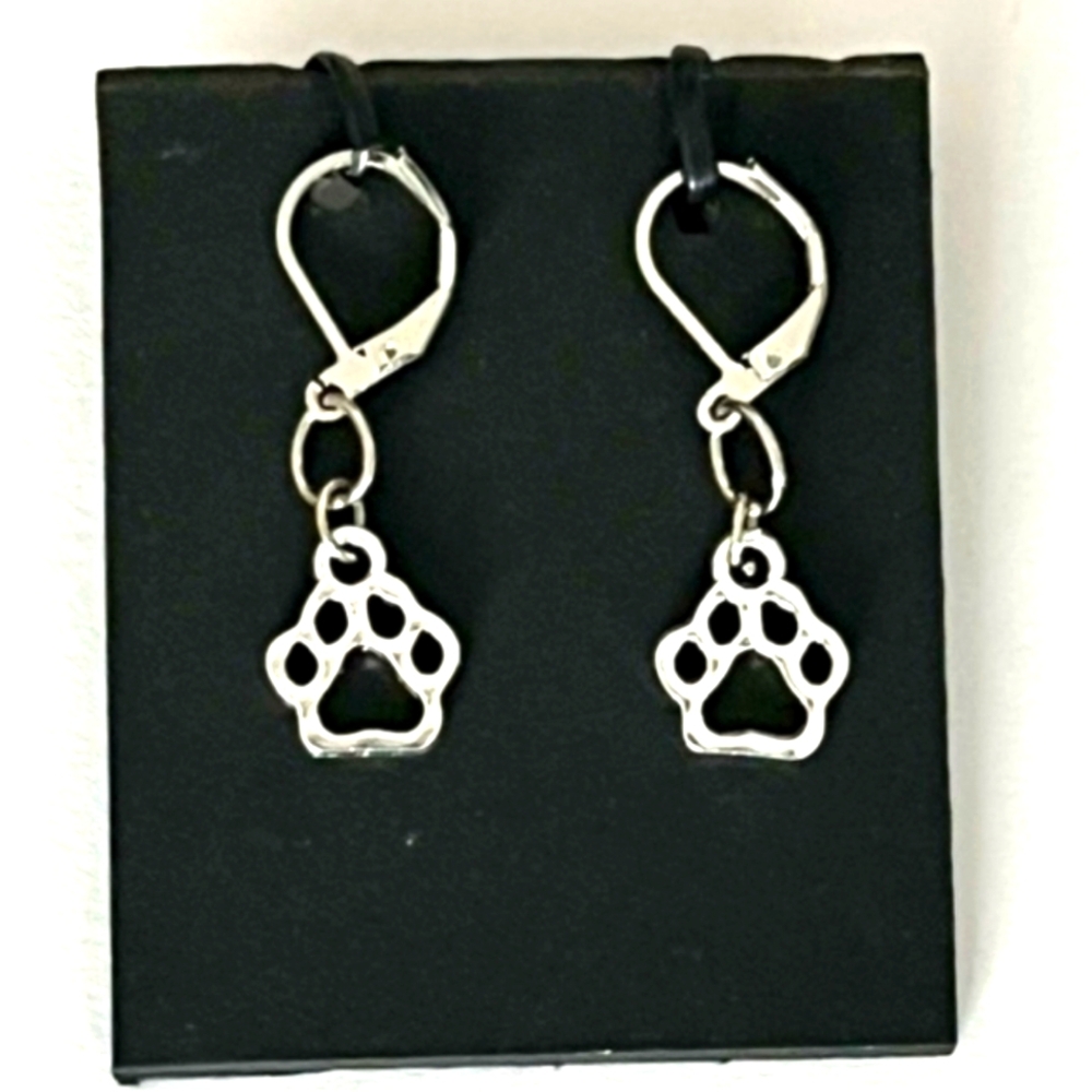 Paw Print Silvertone Earrings NEW